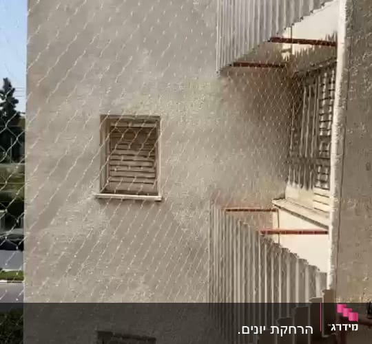 רשת הגנה מותקנת על מרפסת למניעת כניסת יונים